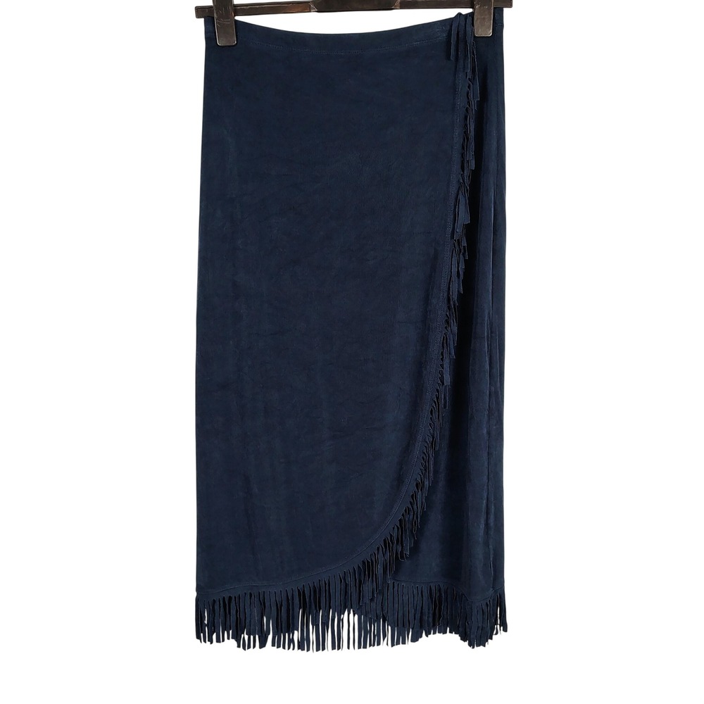 Womens L Choices Fringe Wrap Maxi Skirt Dark Navy Blue Western Boho JSLK0319